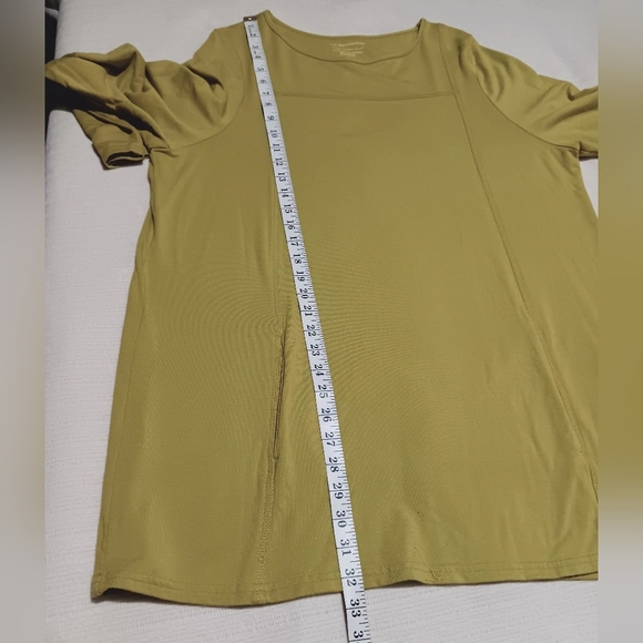 3X25 Soft Surroundings Tunic 2X Chartreuse Lime Green Long Sl Pocket Top Bamboo - Picture 6 of 11